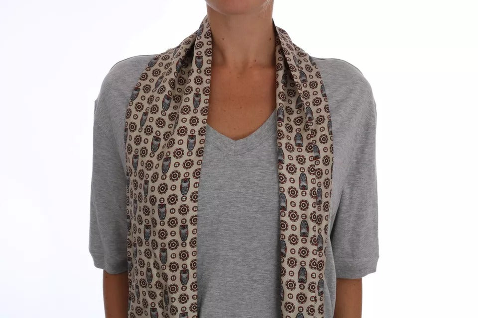 Dolce & Gabbana Graues T-Shirt mit Eulen-Seidenschal aus Baumwolle