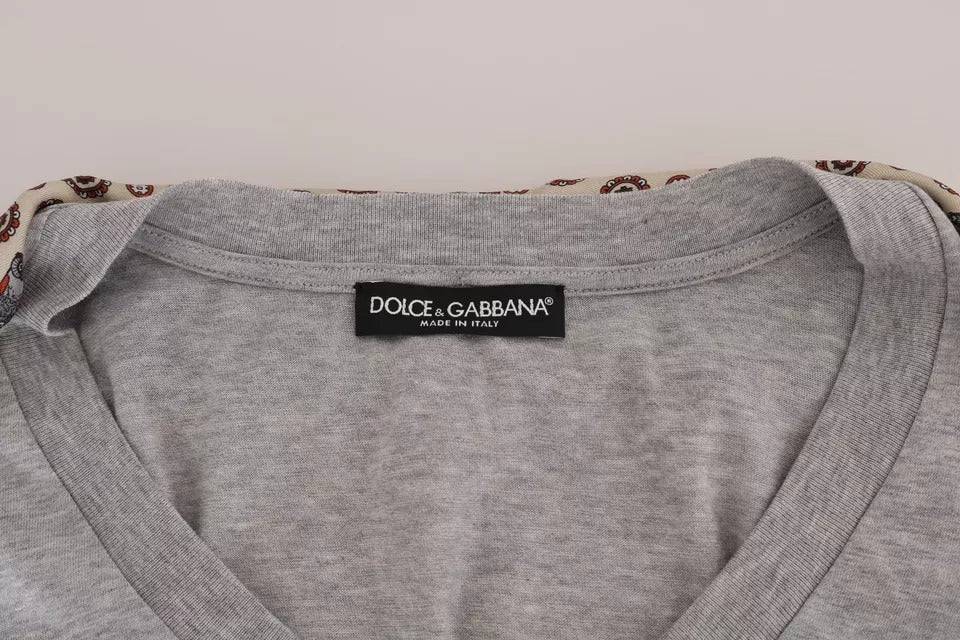 Dolce & Gabbana Graues T-Shirt mit Eulen-Seidenschal aus Baumwolle