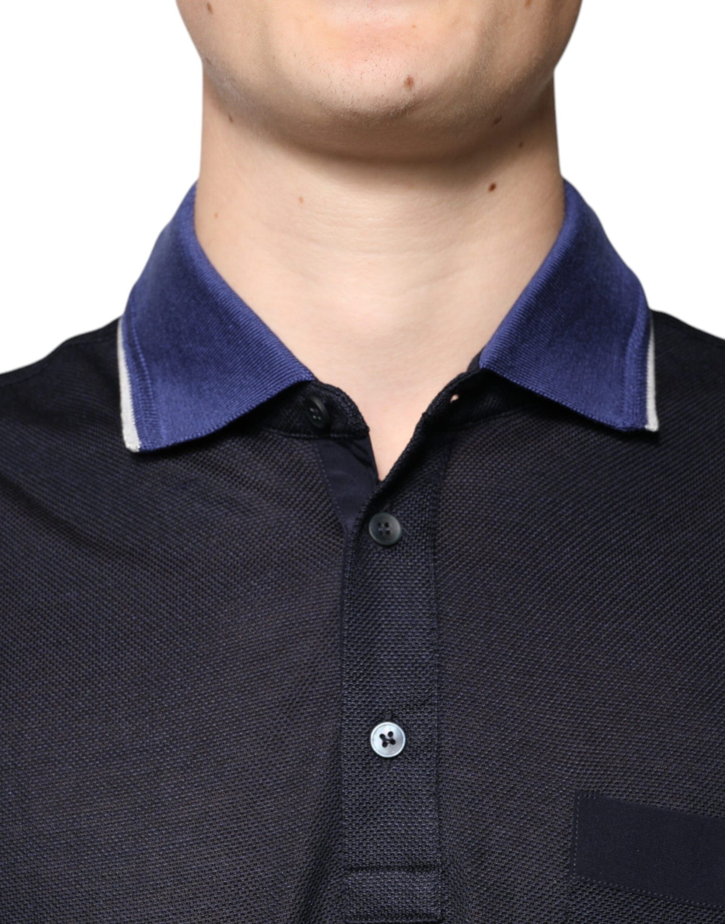 Dolce & Gabbana – Blaues Polo-T-Shirt aus Seide mit Kragen und kurzen Ärmeln