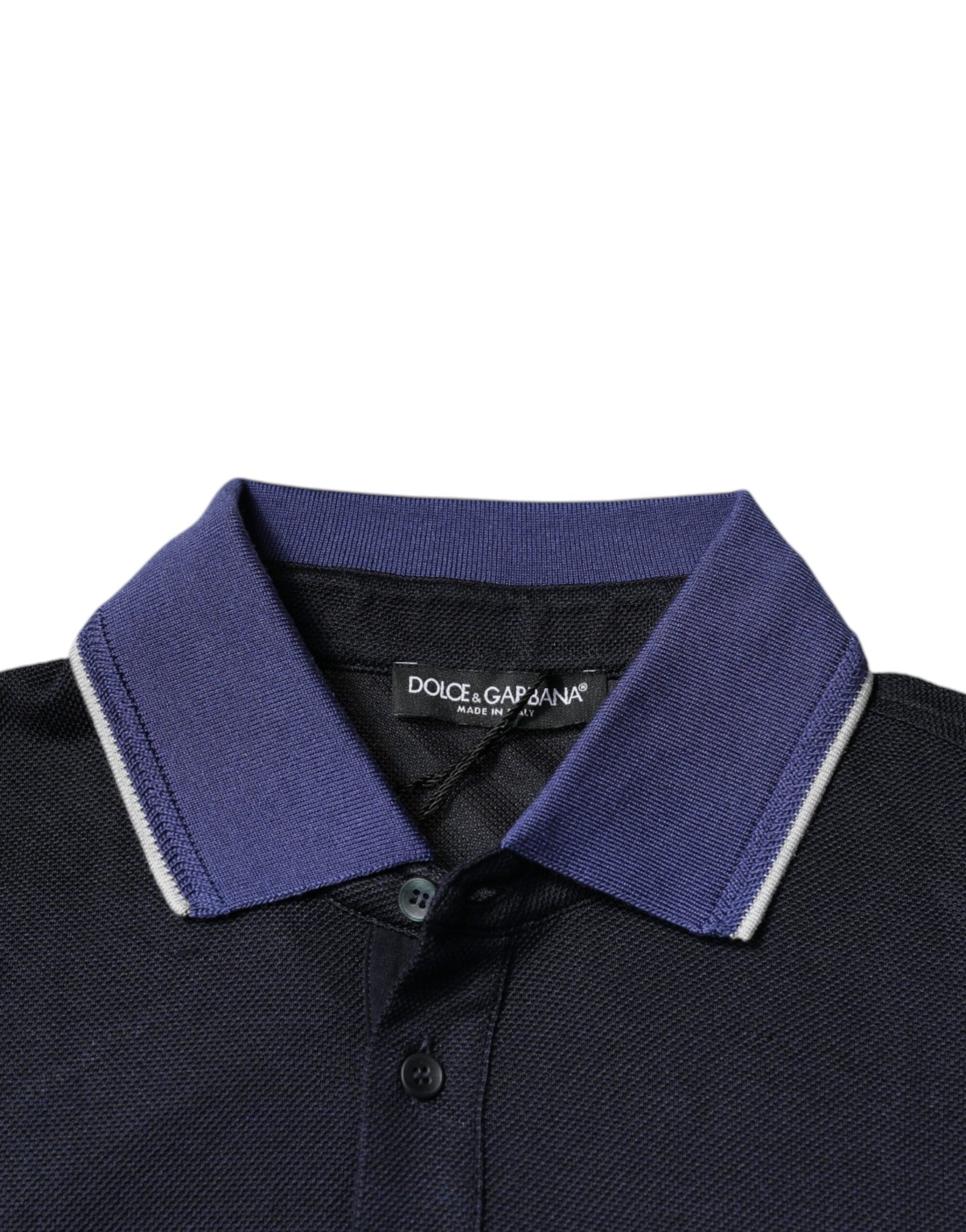 Dolce & Gabbana – Blaues Polo-T-Shirt aus Seide mit Kragen und kurzen Ärmeln