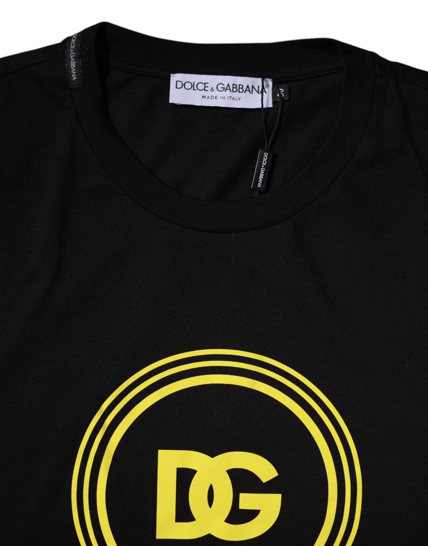 Dolce & Gabbana – Schwarzes T-Shirt aus Baumwolle mit Logo-Print und Rundhalsausschnitt