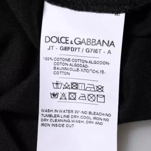 Dolce & Gabbana – Schwarzes T-Shirt aus Baumwolle mit Logo-Print und Rundhalsausschnitt