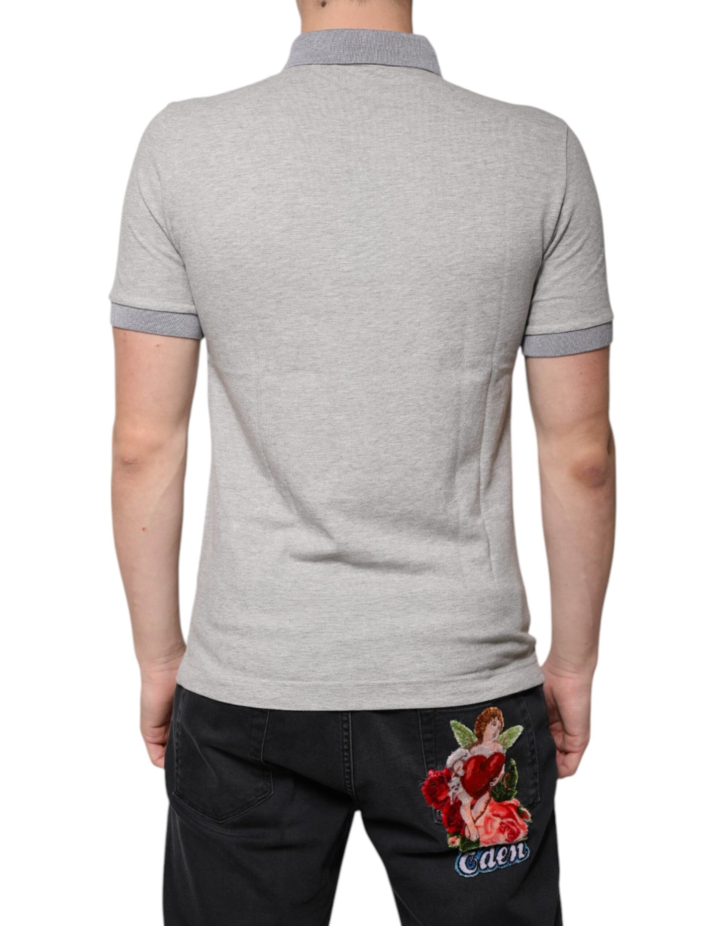 Dolce & Gabbana – Graues Poloshirt mit kurzen Ärmeln und Kragen für Herren