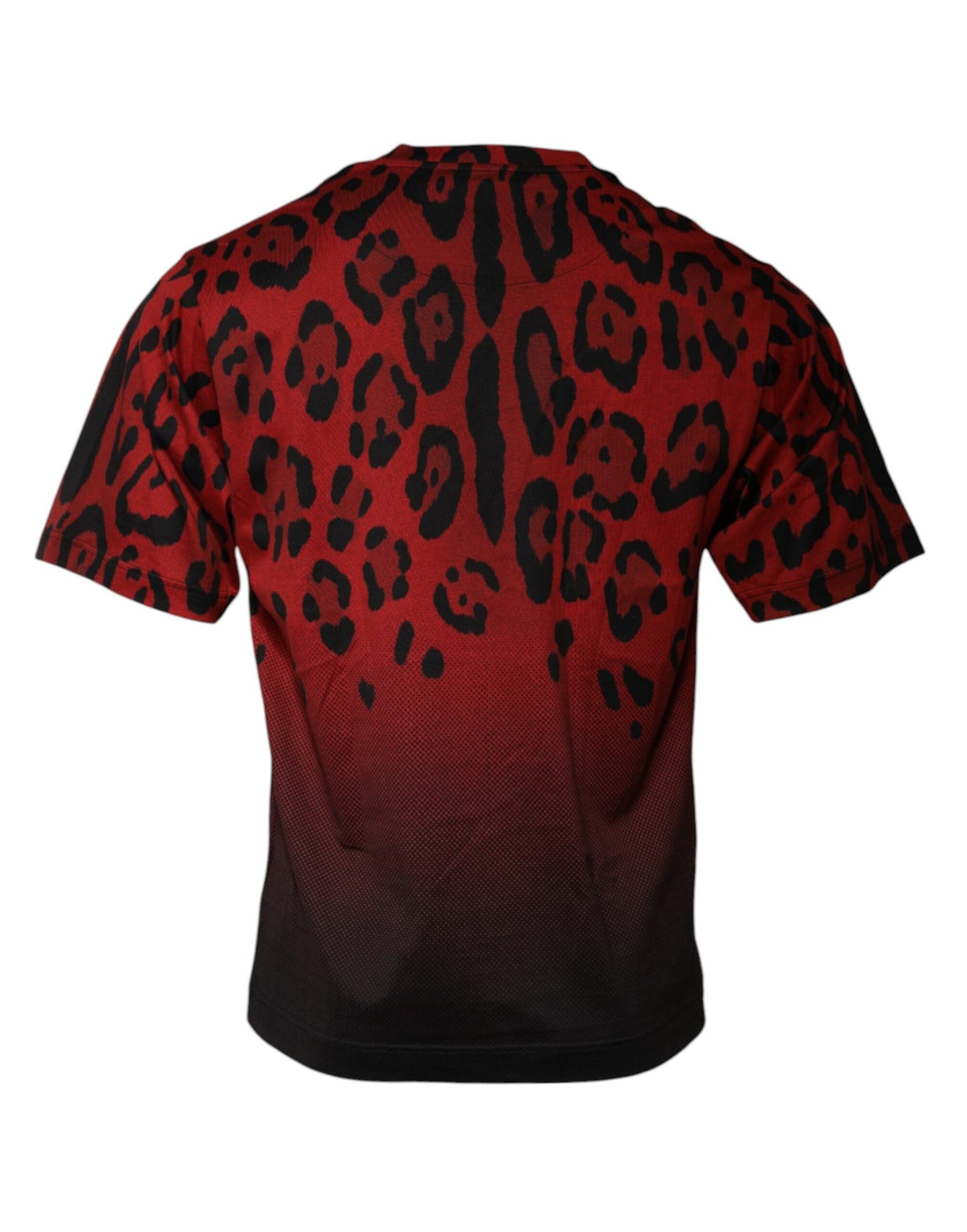 Dolce & Gabbana Rotes Kurzarm-T-Shirt aus Baumwolle mit Leopardenmuster