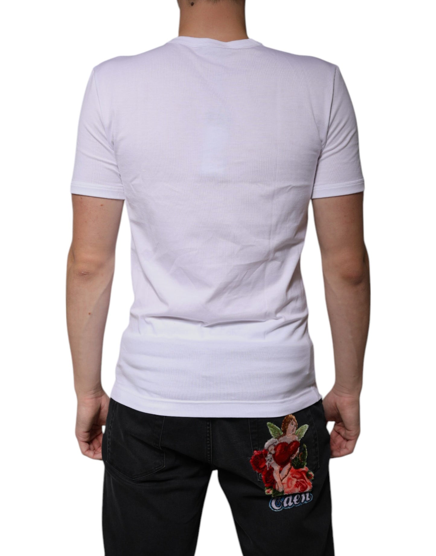 Dolce & Gabbana – Weißes T-Shirt aus Baumwolle mit V-Ausschnitt und kurzen Ärmeln
