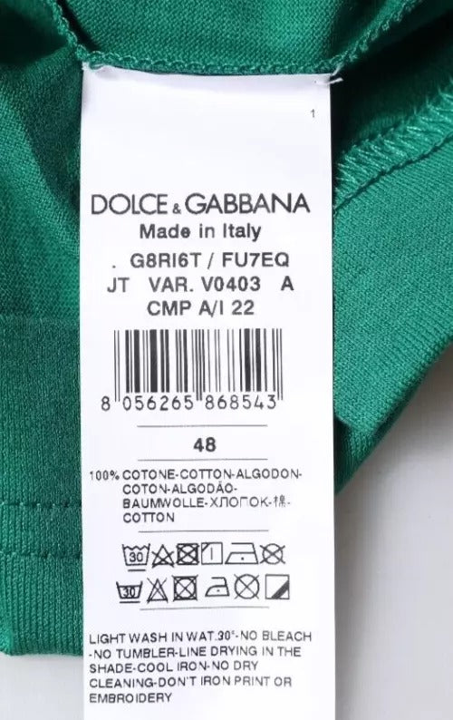 Dolce & Gabbana – Grünes T-Shirt mit Rundhalsausschnitt und kurzen Ärmeln und Logo