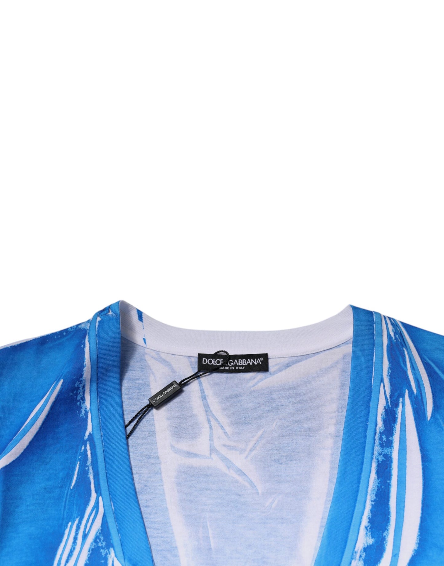 Dolce & Gabbana – Blaues T-Shirt aus Baumwolle mit V-Ausschnitt und kurzen Ärmeln
