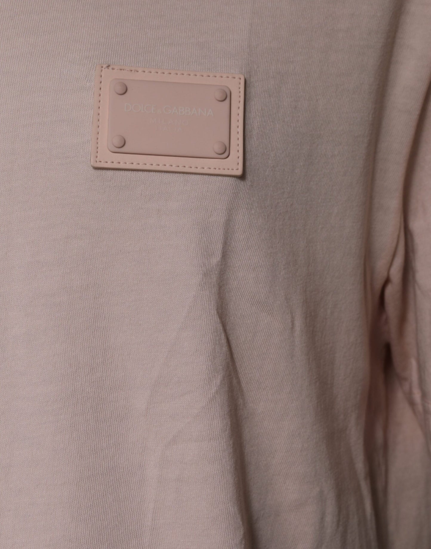 Dolce & Gabbana – Beiges T-Shirt mit Rundhalsausschnitt und kurzen Ärmeln und Logo