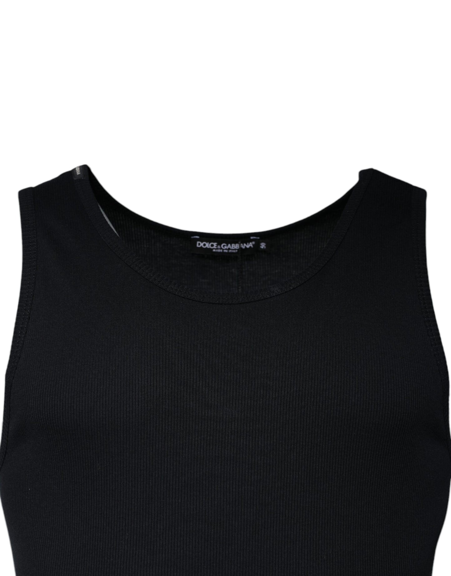 Dolce & Gabbana – Schwarzes, ärmelloses Tank-T-Shirt aus Baumwolle mit Rundhalsausschnitt