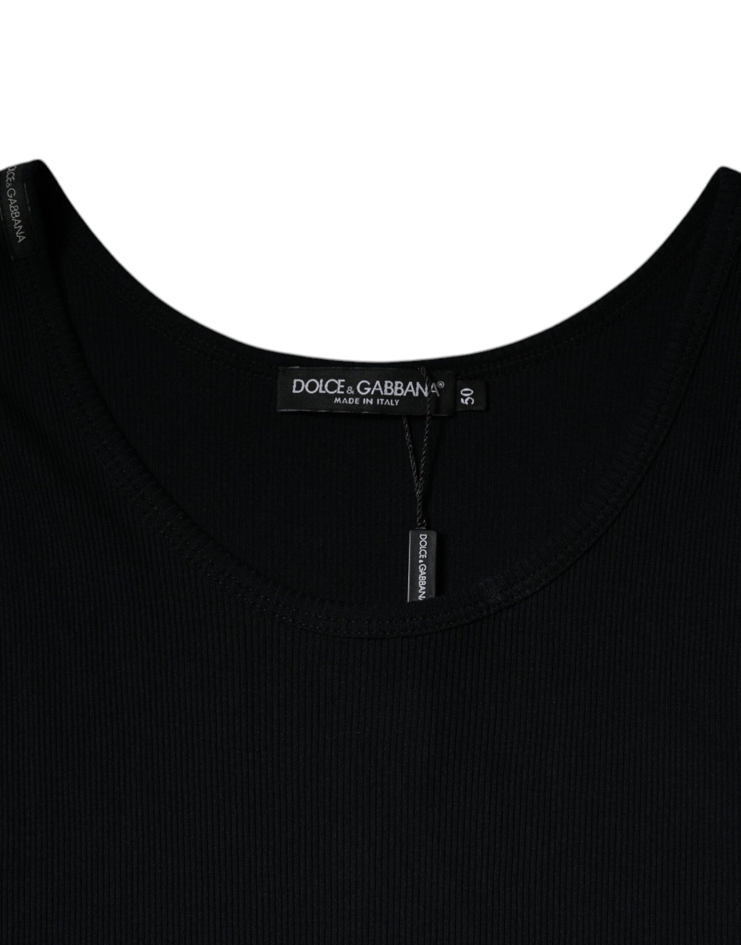 Dolce & Gabbana – Schwarzes, ärmelloses Tank-T-Shirt aus Baumwolle mit Rundhalsausschnitt