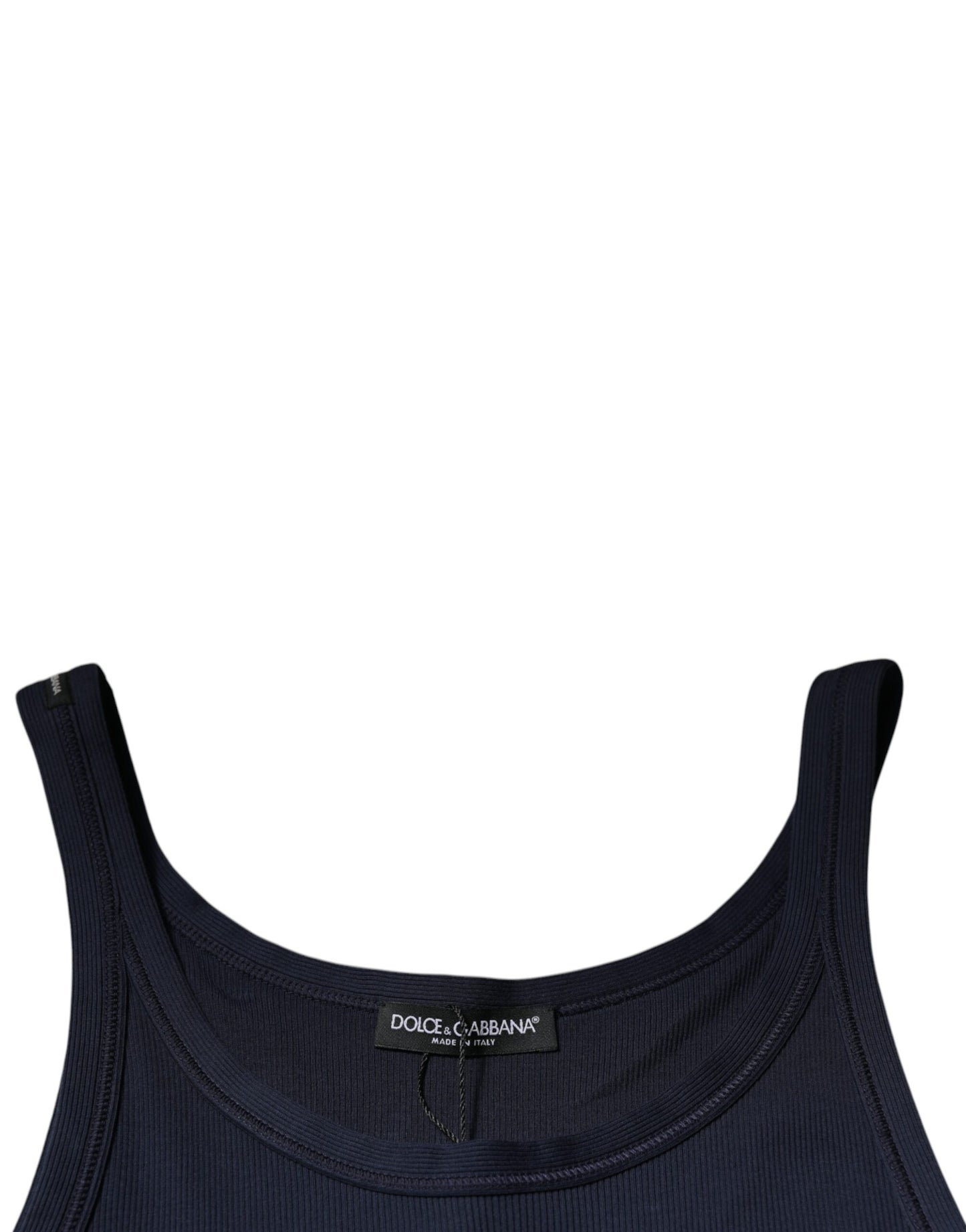 Dolce & Gabbana – Ärmelloses Tank-T-Shirt aus Baumwolle mit Rundhalsausschnitt in Blau