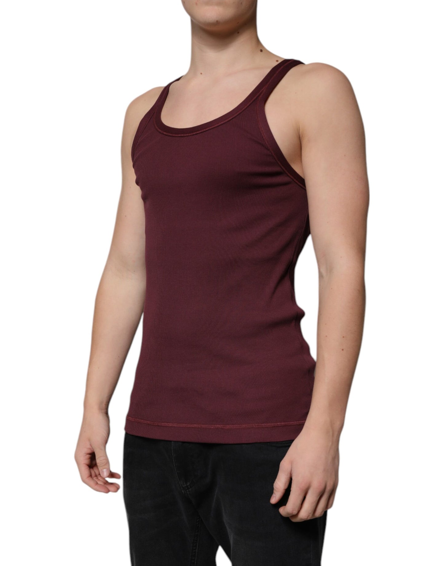 Dolce & Gabbana – Ärmelloses Tank-T-Shirt aus Baumwolle mit Rundhalsausschnitt in Kastanienbraun