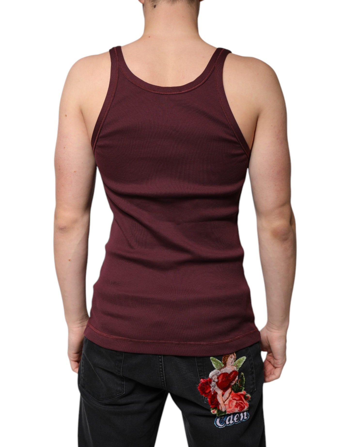 Dolce & Gabbana – Ärmelloses Tank-T-Shirt aus Baumwolle mit Rundhalsausschnitt in Kastanienbraun