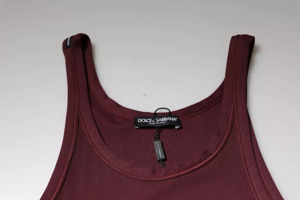Dolce & Gabbana – Ärmelloses Tank-T-Shirt aus Baumwolle mit Rundhalsausschnitt in Kastanienbraun