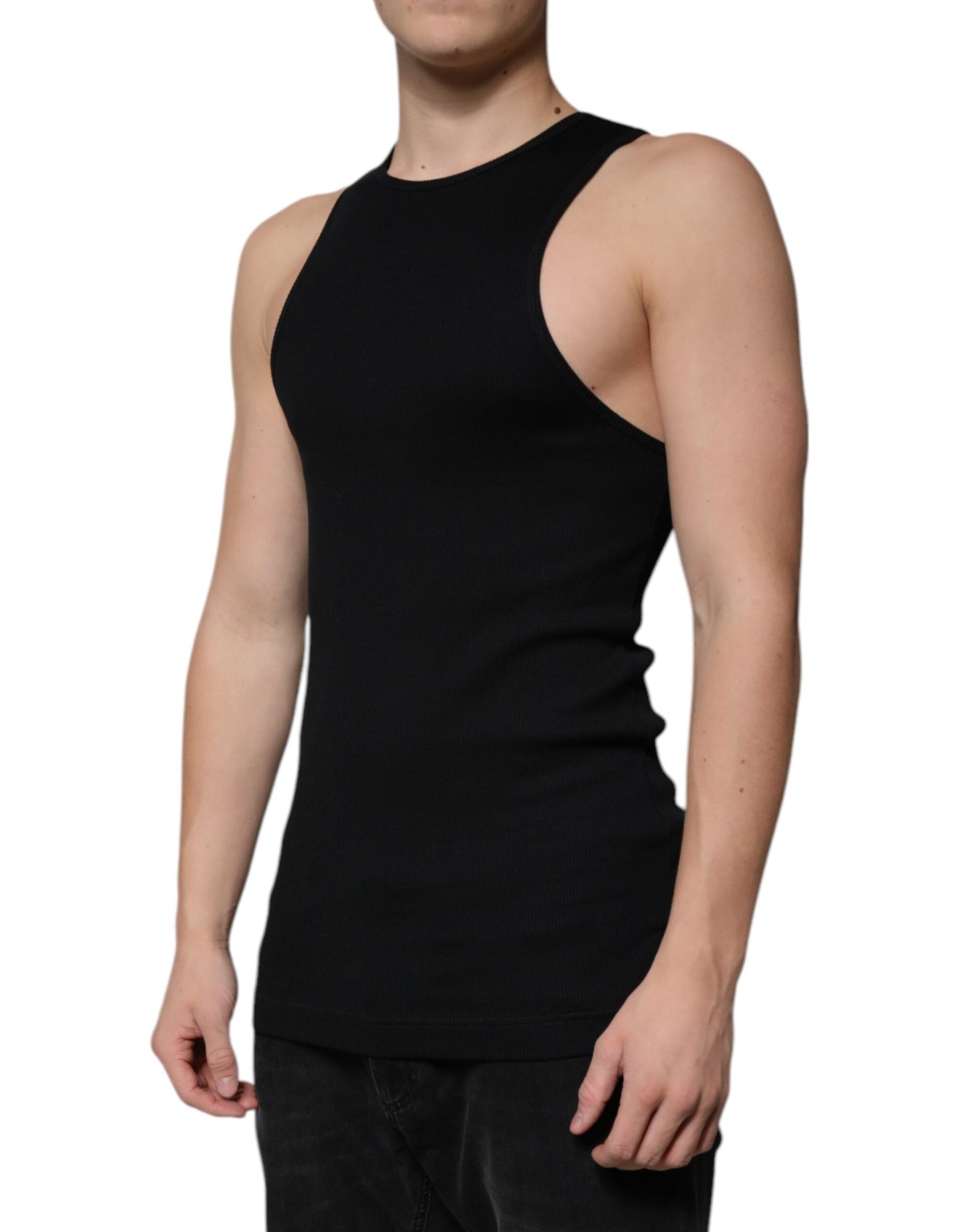 Dolce & Gabbana – Schwarzes, ärmelloses Tank-T-Shirt aus Baumwolle mit Rundhalsausschnitt