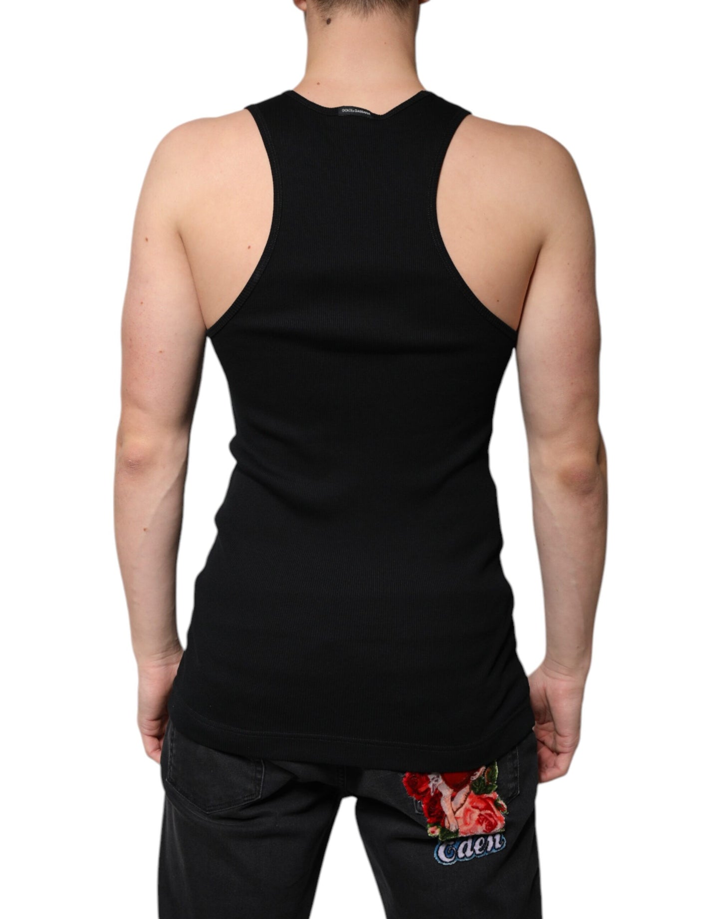 Dolce & Gabbana – Schwarzes, ärmelloses Tank-T-Shirt aus Baumwolle mit Rundhalsausschnitt