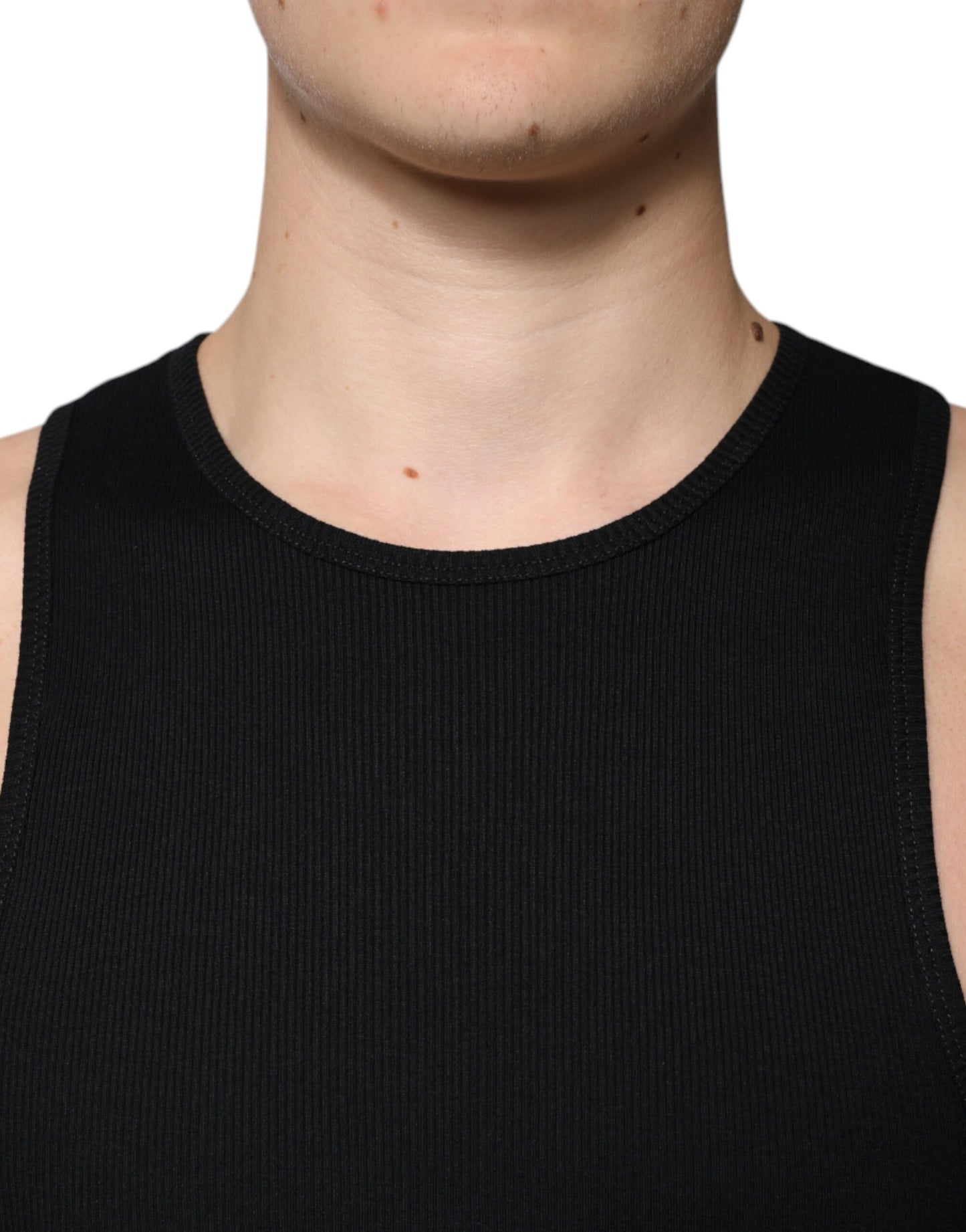 Dolce & Gabbana – Schwarzes, ärmelloses Tank-T-Shirt aus Baumwolle mit Rundhalsausschnitt