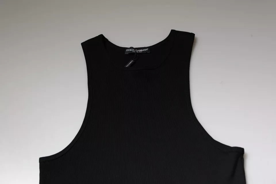 Dolce & Gabbana – Schwarzes, ärmelloses Tank-T-Shirt aus Baumwolle mit Rundhalsausschnitt