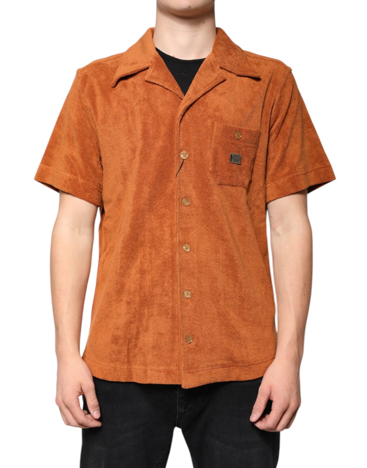 Dolce & Gabbana – Haselnussbraunes Hemd aus Baumwollsamt mit Button-Down-Kragen