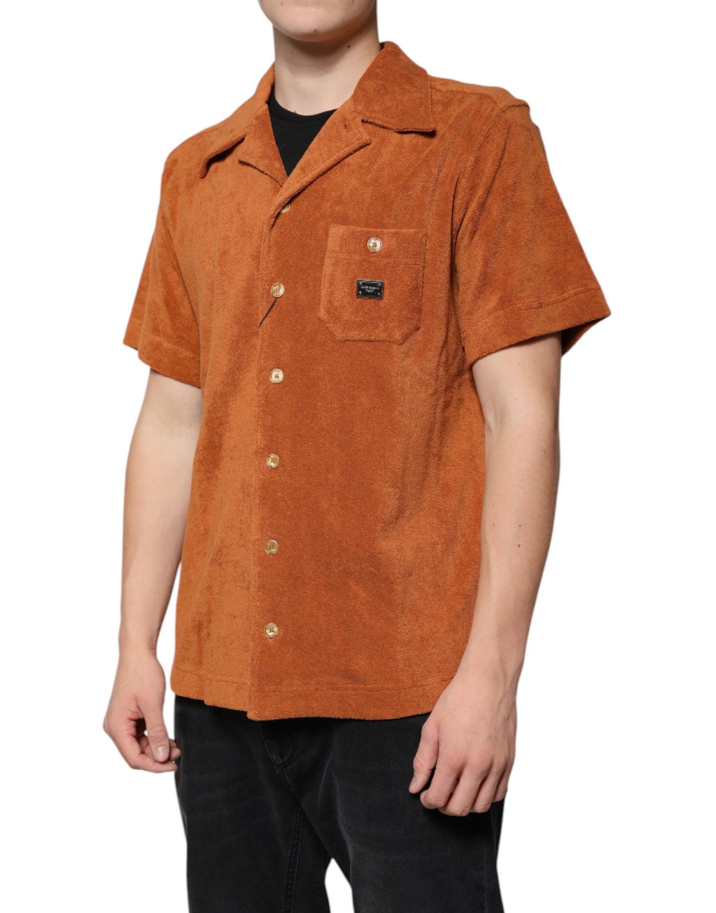 Dolce & Gabbana – Haselnussbraunes Hemd aus Baumwollsamt mit Button-Down-Kragen