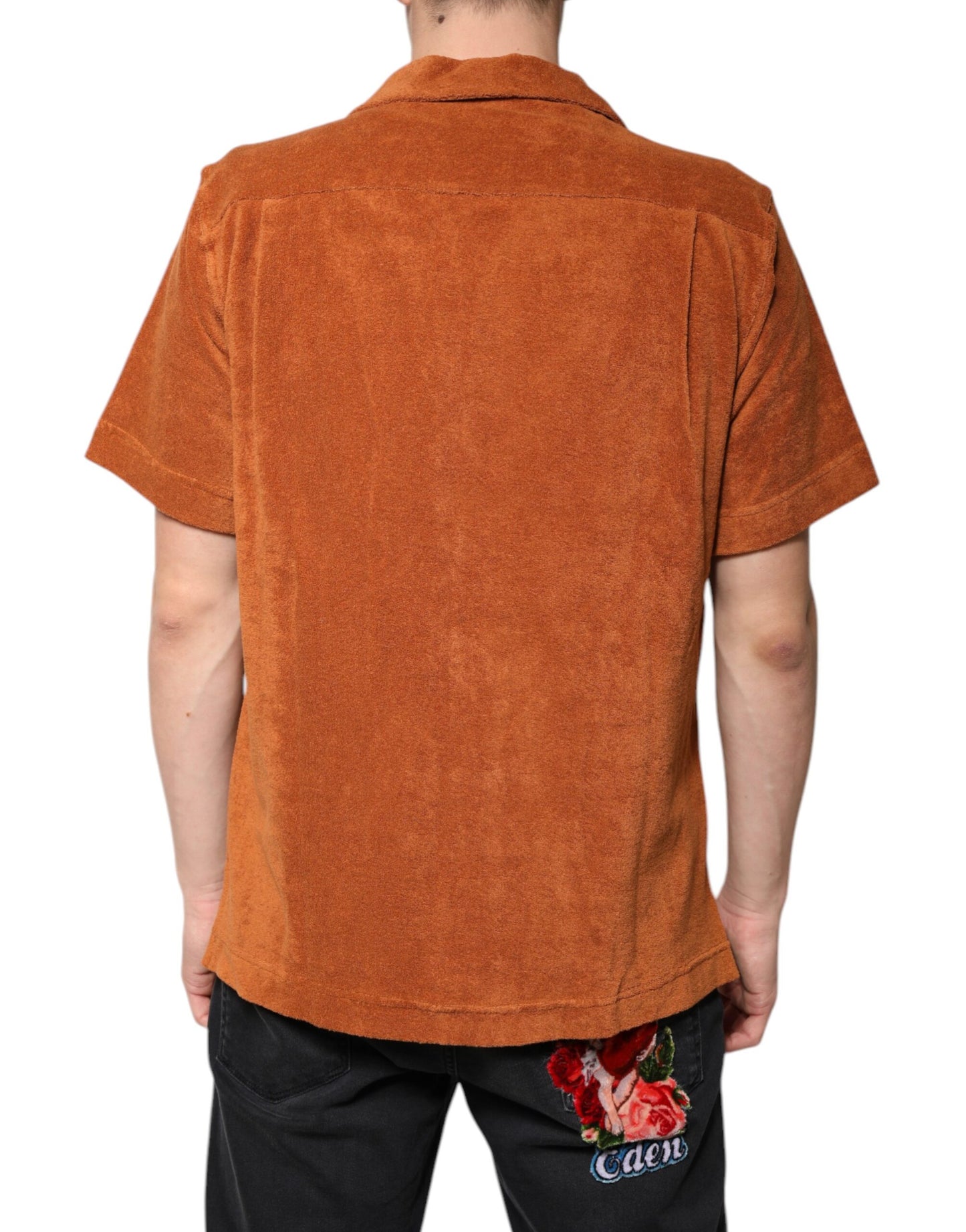 Dolce & Gabbana – Haselnussbraunes Hemd aus Baumwollsamt mit Button-Down-Kragen