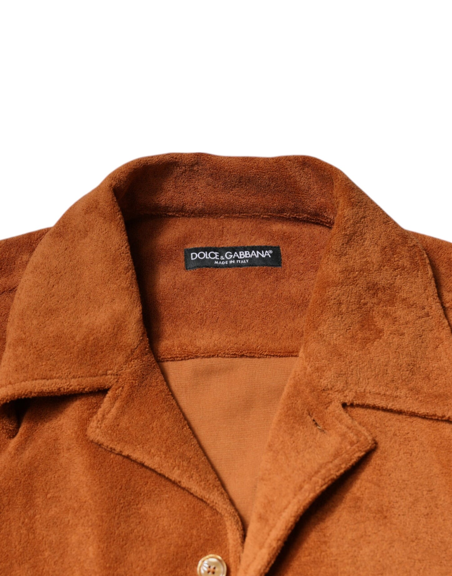 Dolce & Gabbana – Haselnussbraunes Hemd aus Baumwollsamt mit Button-Down-Kragen