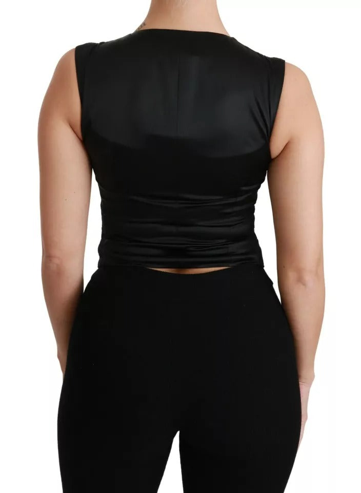 Dolce & Gabbana Schwarze Spitzenweste, schmales Seidentop