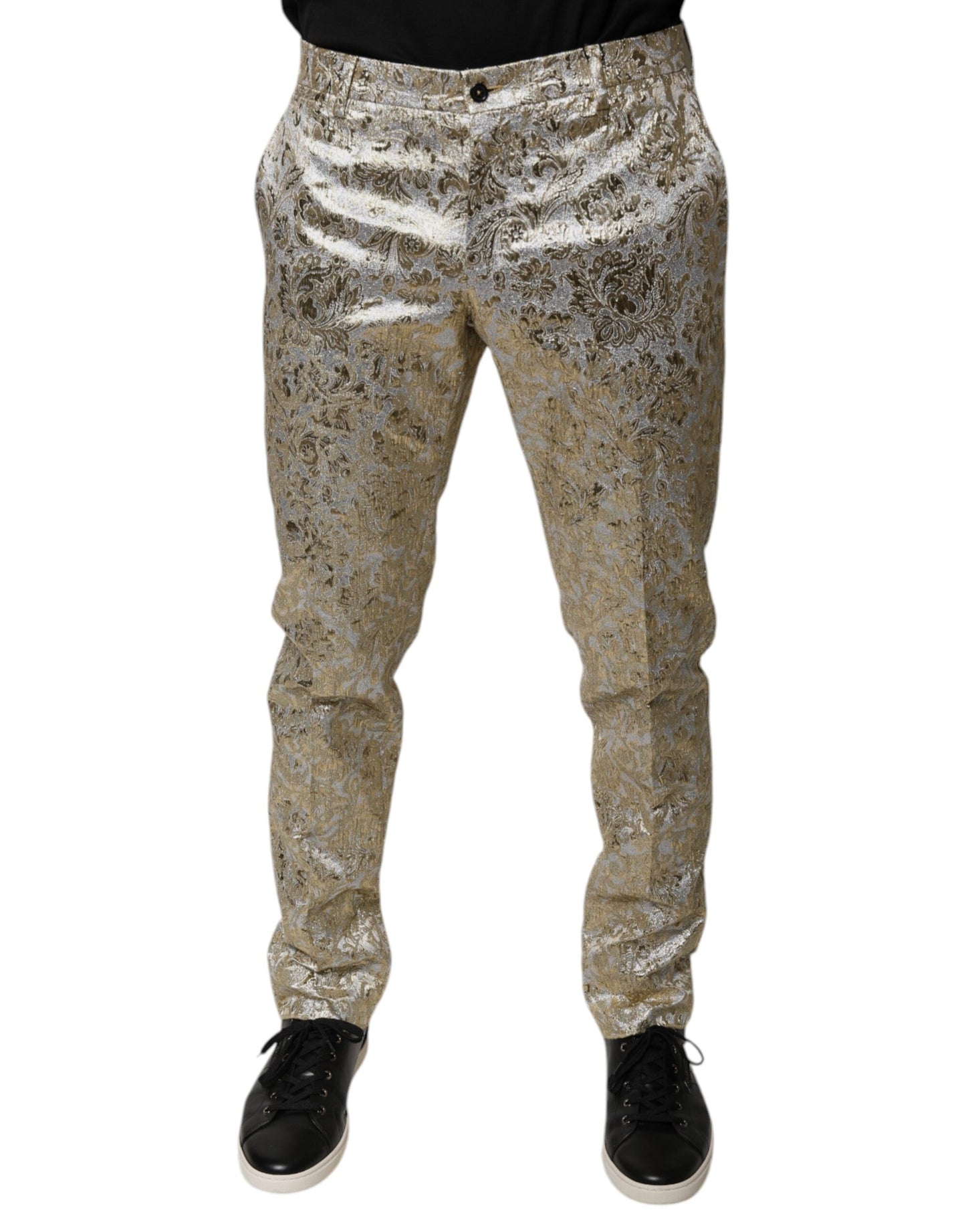 Dolce & Gabbana – Anzughose aus goldfarbenem Jacquard mit Blumenmuster für Herren