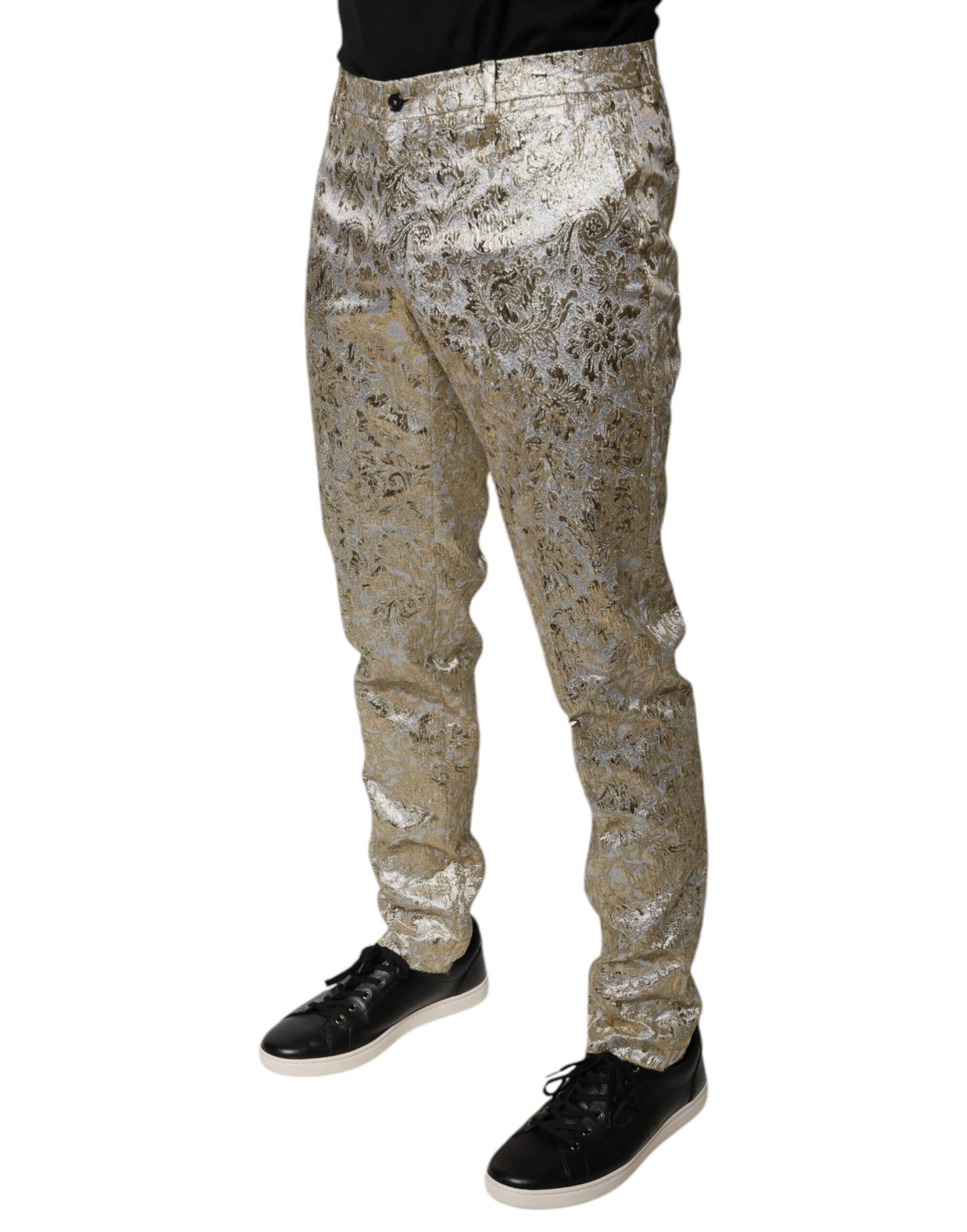 Dolce & Gabbana – Anzughose aus goldfarbenem Jacquard mit Blumenmuster für Herren