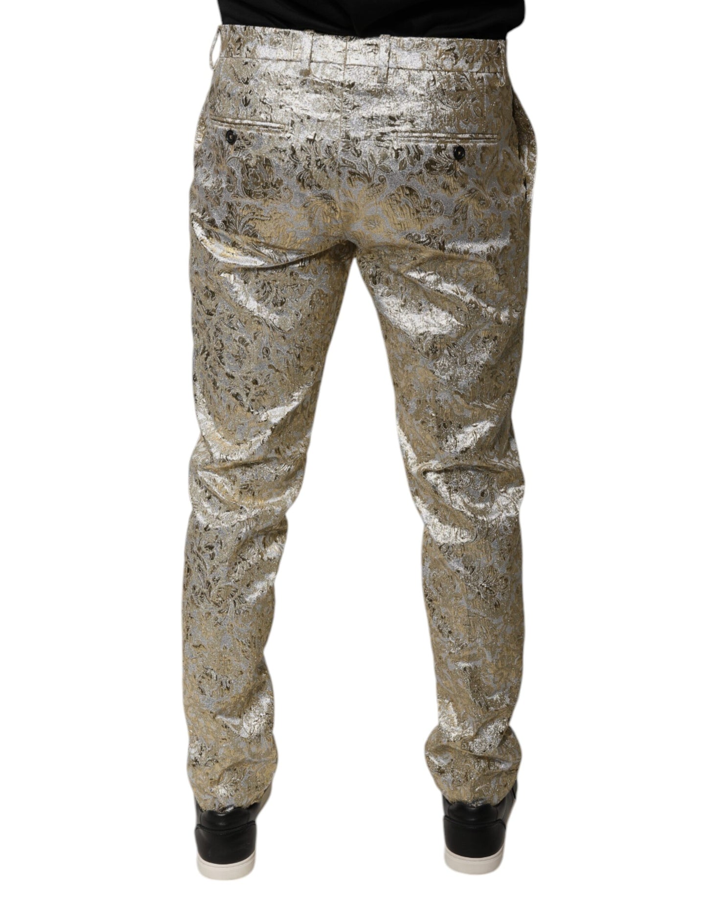 Dolce & Gabbana – Anzughose aus goldfarbenem Jacquard mit Blumenmuster für Herren