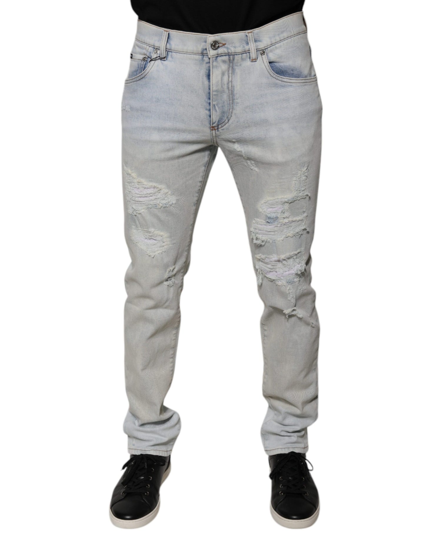 Dolce & Gabbana – Zerfetzte Skinny-Jeans aus hellblauer Baumwollmischung