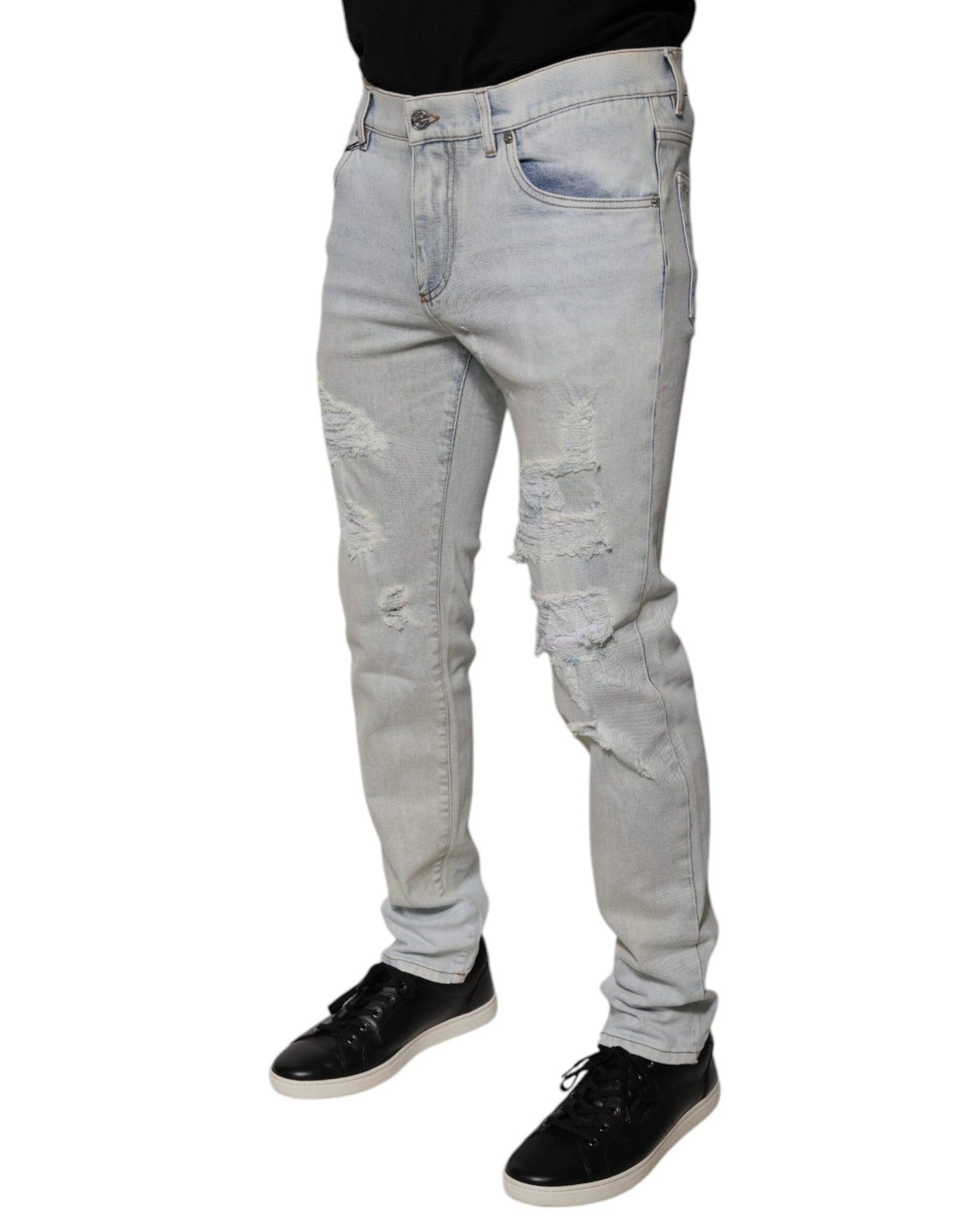 Dolce & Gabbana – Zerfetzte Skinny-Jeans aus hellblauer Baumwollmischung
