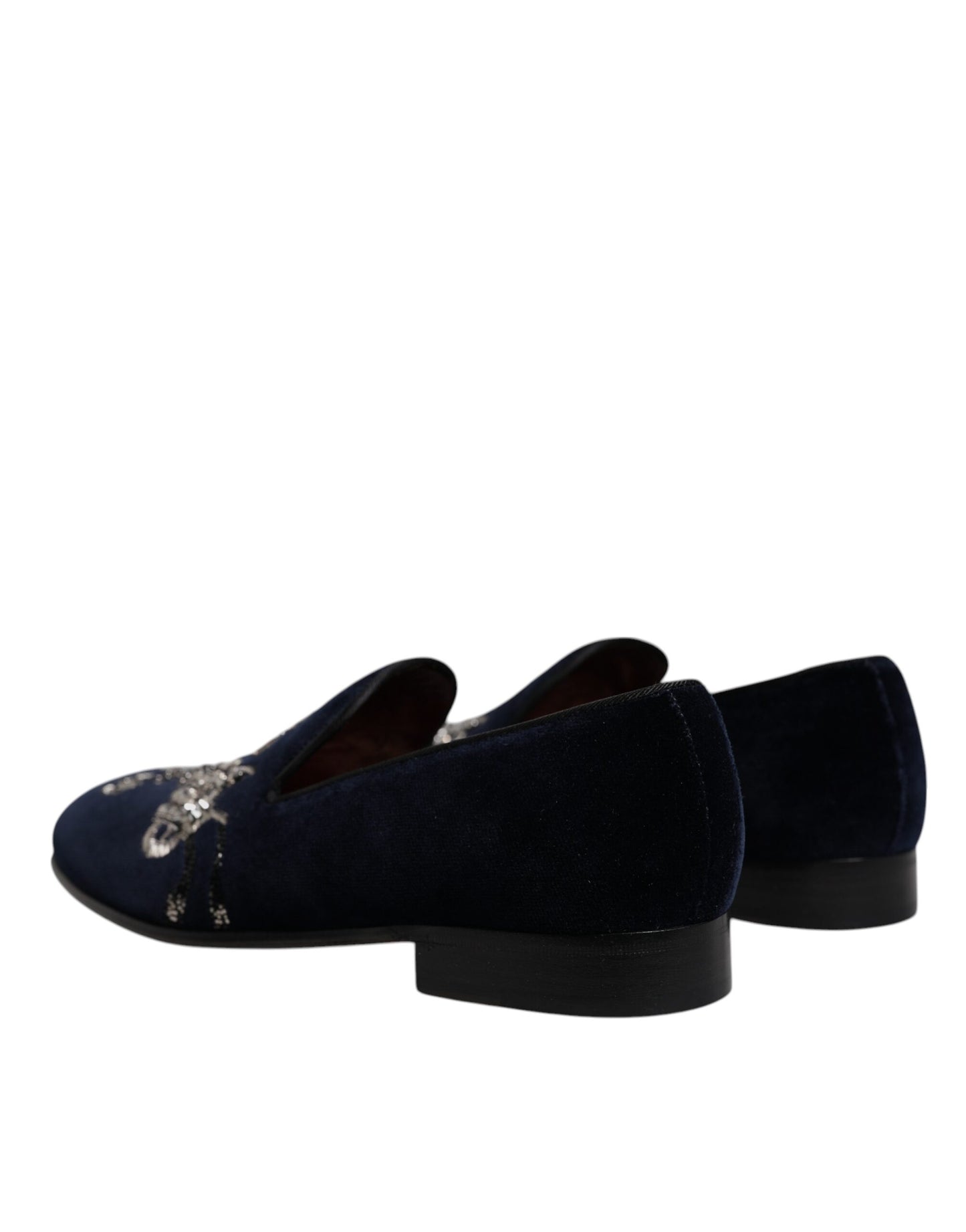 Dolce & Gabbana – Loafer aus schwarzem Samt mit Blumenmuster und Pistolenmotiv