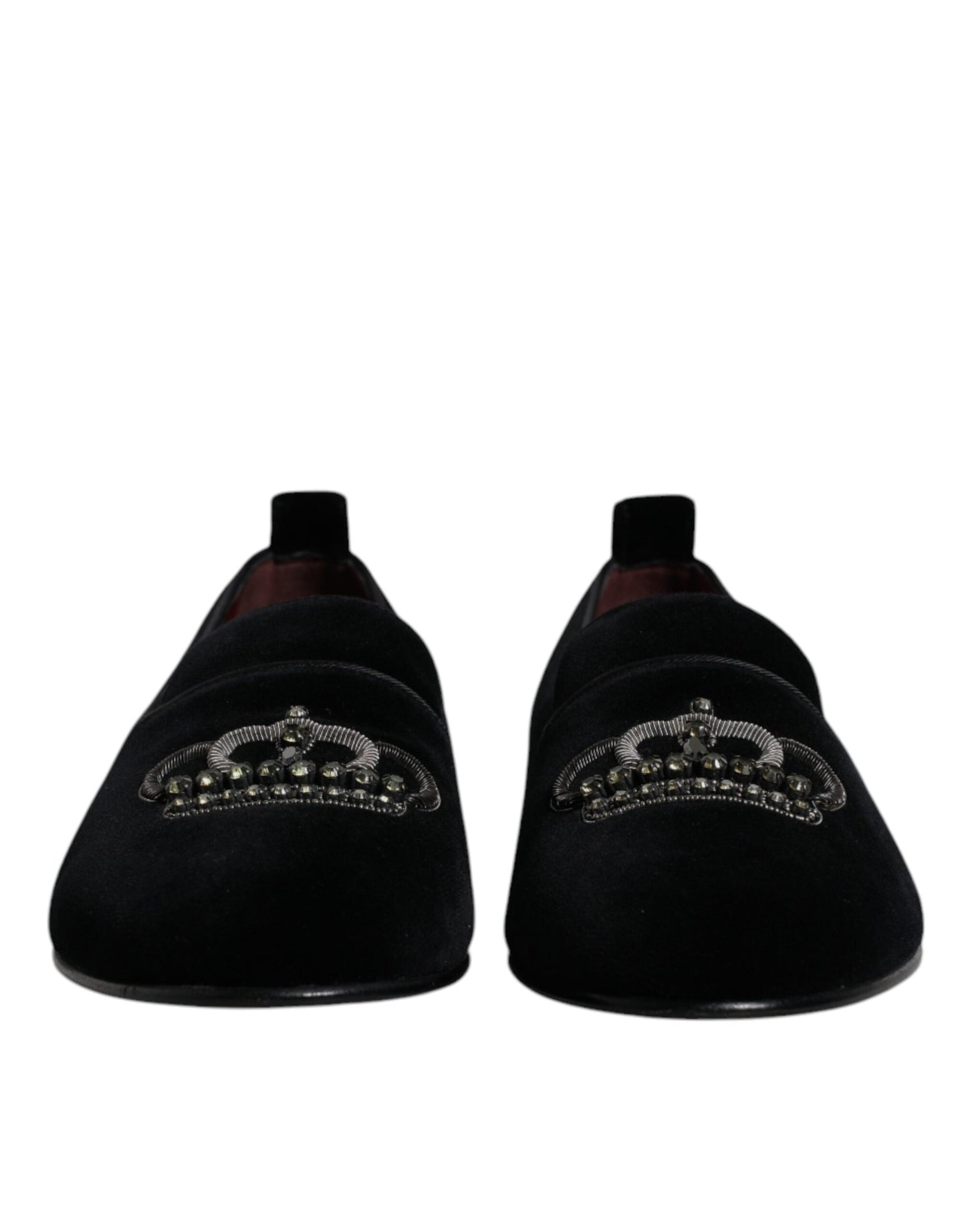 Dolce & Gabbana – Schwarze Loafer aus Samt mit Kristallkrone und formeller Kleidung