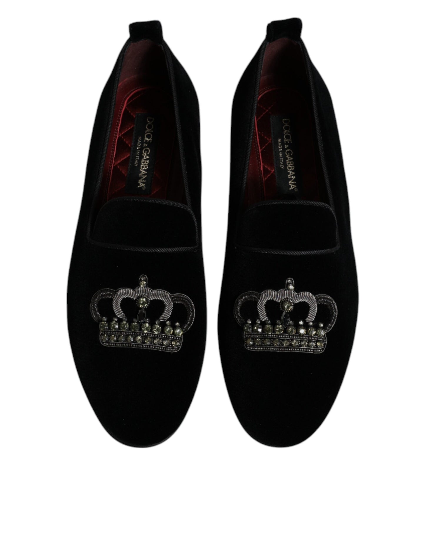 Dolce & Gabbana – Schwarze Loafer aus Samt mit Kristallkrone und formeller Kleidung