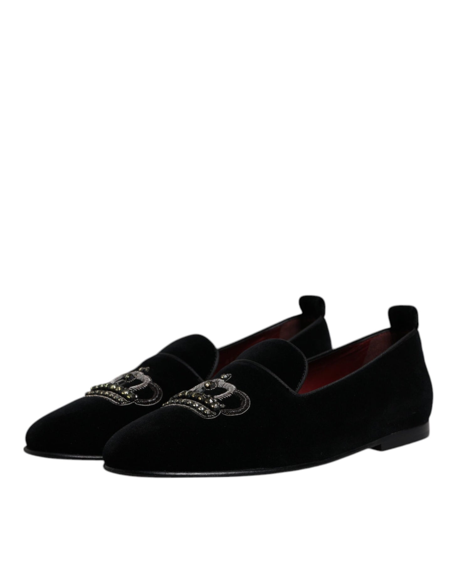 Dolce & Gabbana – Schwarze Loafer aus Samt mit Kristallkrone und formeller Kleidung