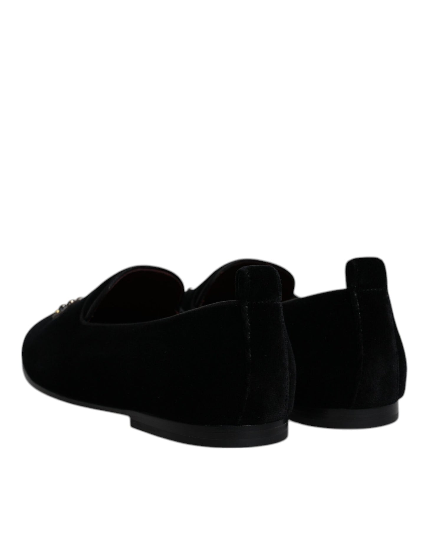 Dolce & Gabbana – Schwarze Loafer aus Samt mit Kristallkrone und formeller Kleidung