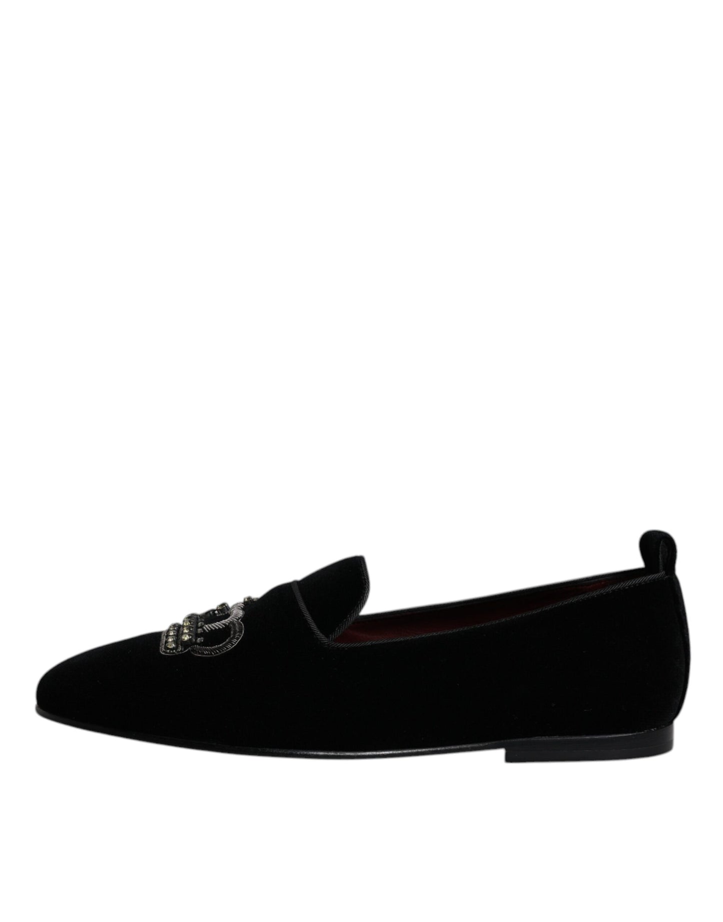 Dolce & Gabbana – Schwarze Loafer aus Samt mit Kristallkrone und formeller Kleidung