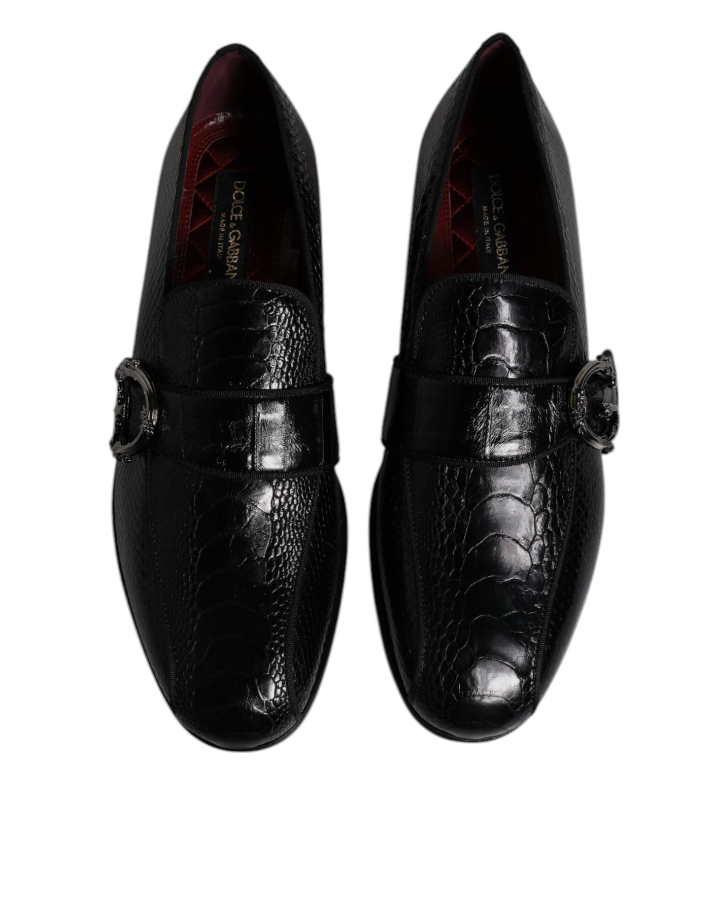 Dolce & Gabbana – Loafer aus exotischem Leder mit DG-Logo, schwarze Abendschuhe