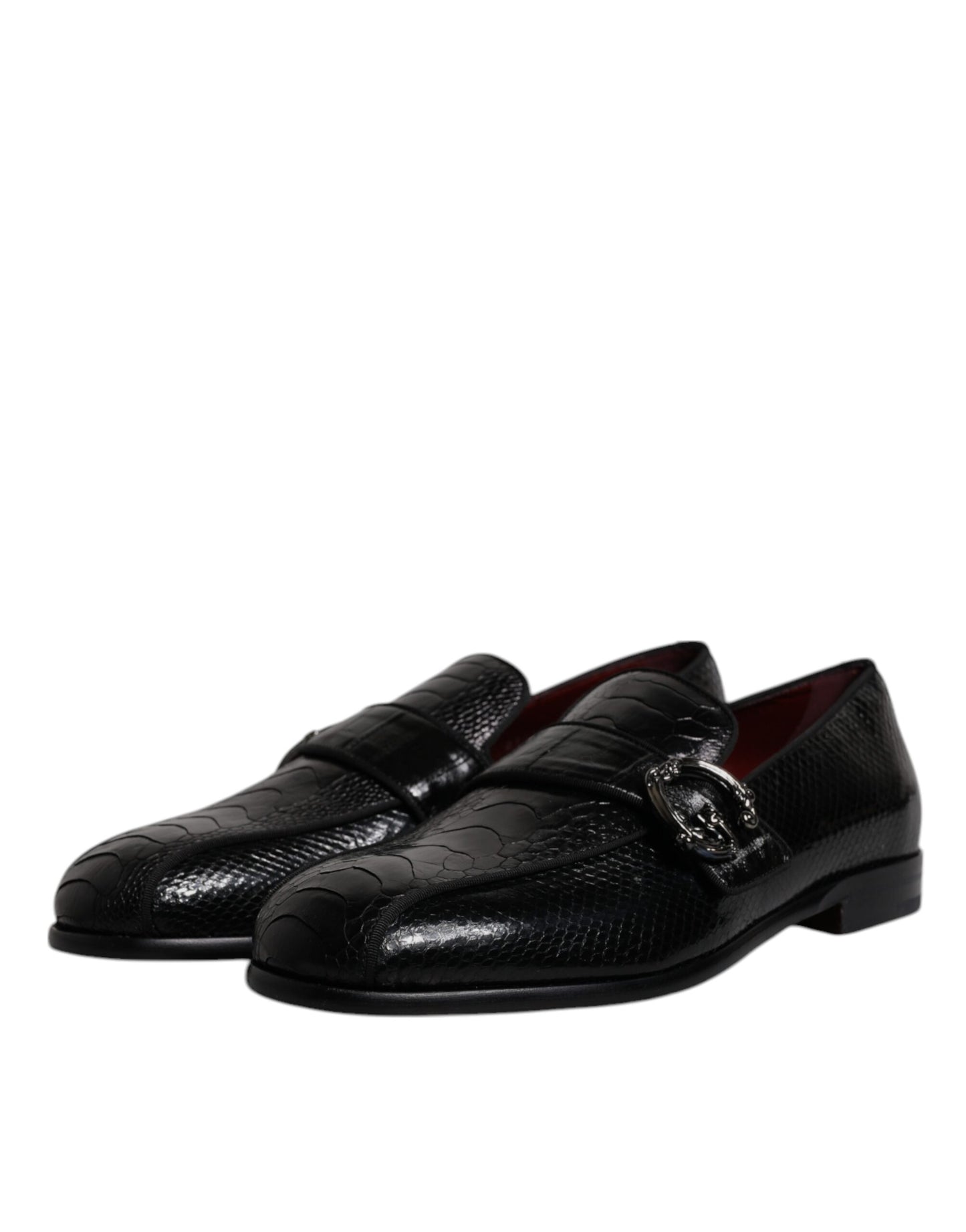 Dolce & Gabbana – Loafer aus exotischem Leder mit DG-Logo, schwarze Abendschuhe