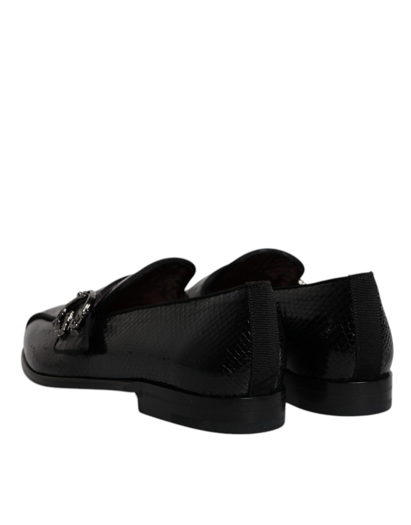 Dolce & Gabbana – Loafer aus exotischem Leder mit DG-Logo, schwarze Abendschuhe