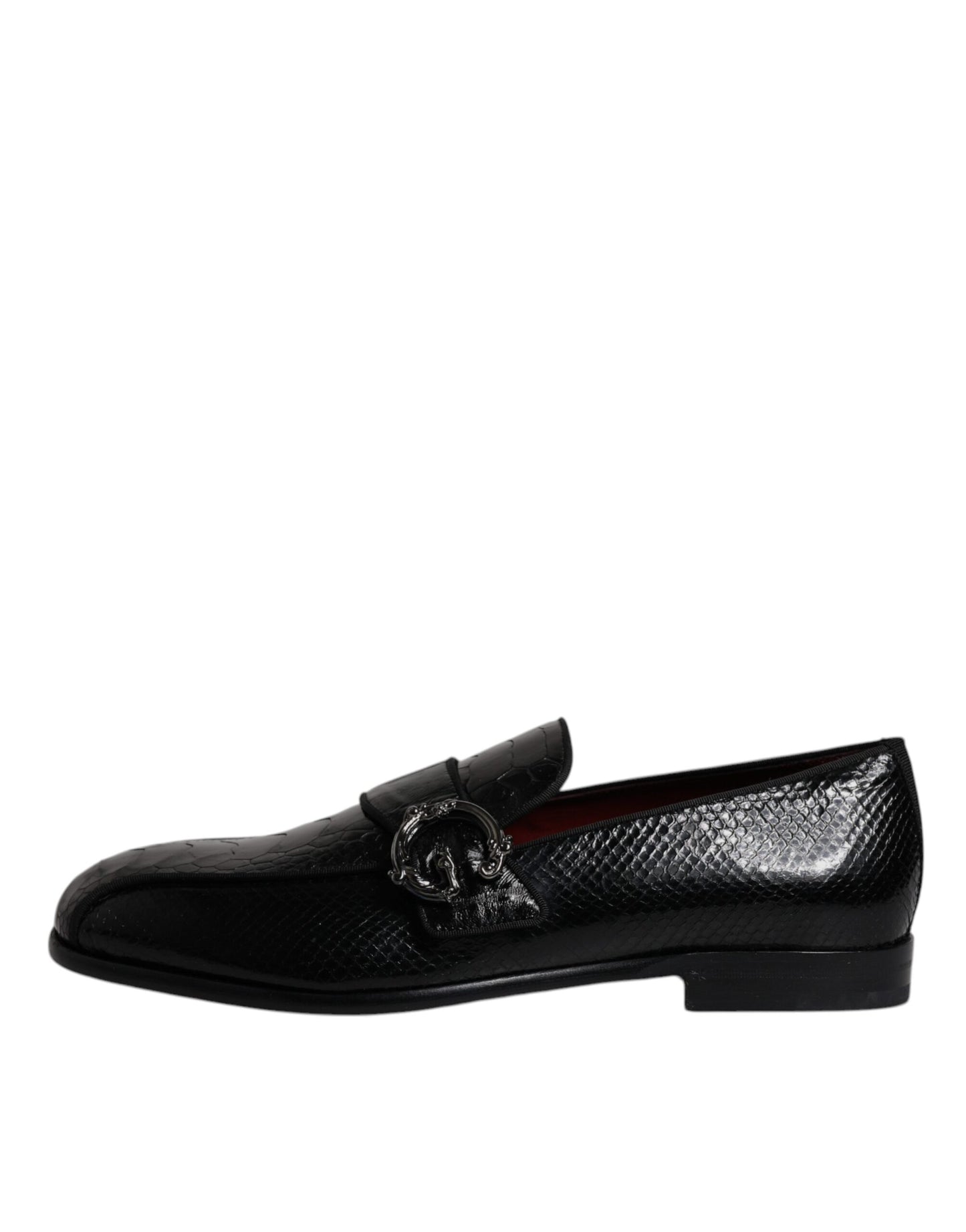 Dolce & Gabbana – Loafer aus exotischem Leder mit DG-Logo, schwarze Abendschuhe