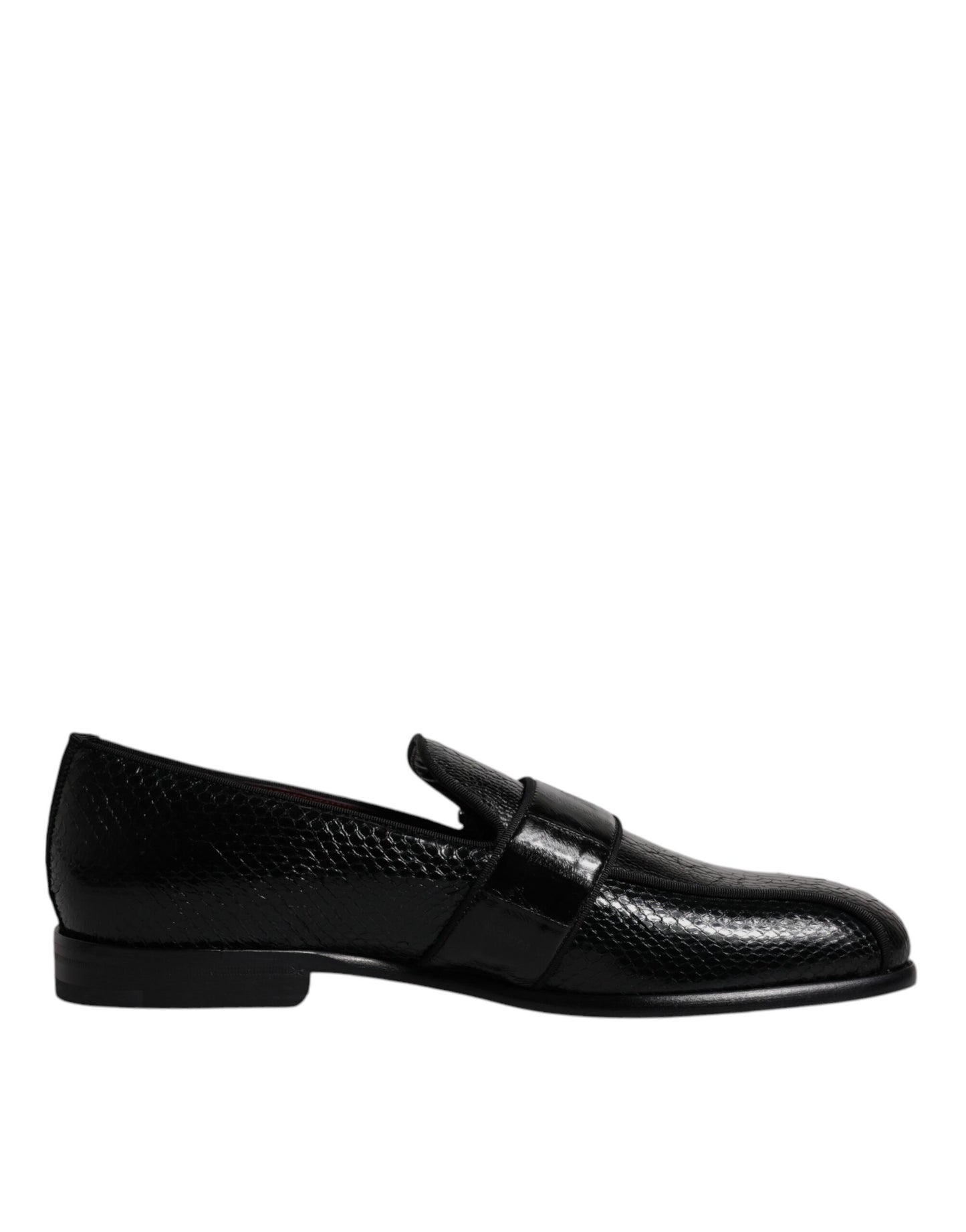 Dolce & Gabbana – Loafer aus exotischem Leder mit DG-Logo, schwarze Abendschuhe