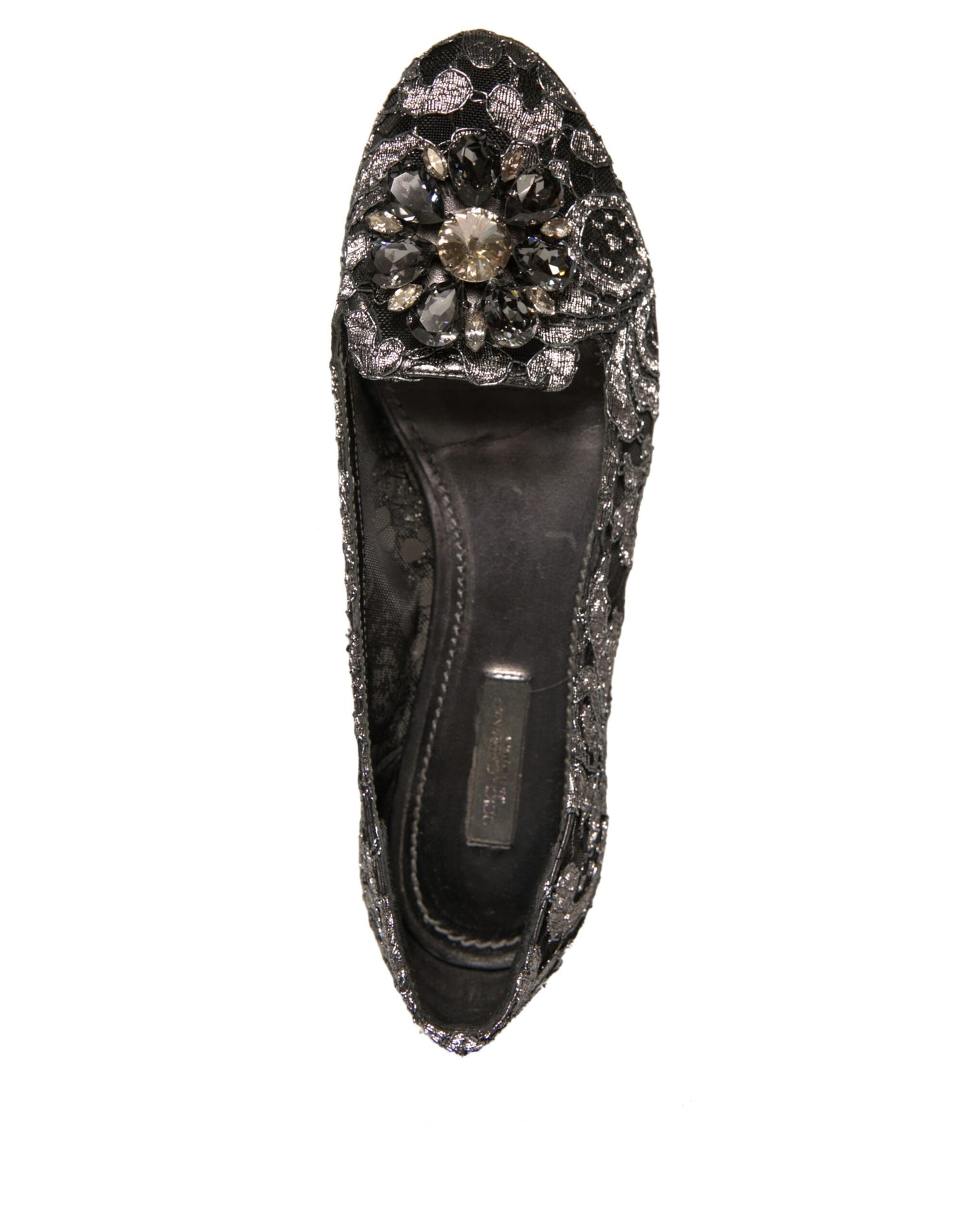 Dolce & Gabbana – Silberne Ballerinas mit Kristallen und Spitze