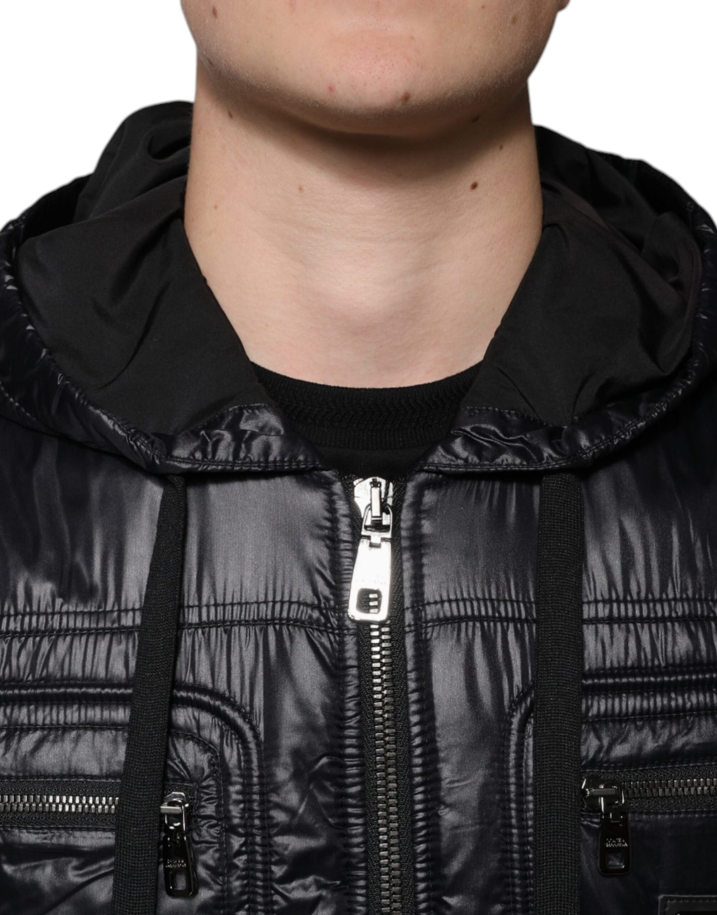 Giacca Dolce & Gabbana in nylon nero con cappuccio e cerniera intera