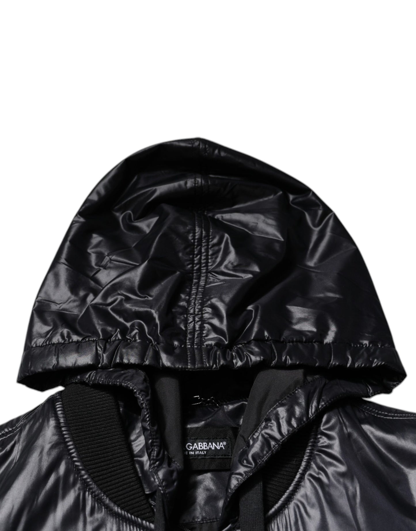 Giacca Dolce & Gabbana in nylon nero con cappuccio e cerniera intera