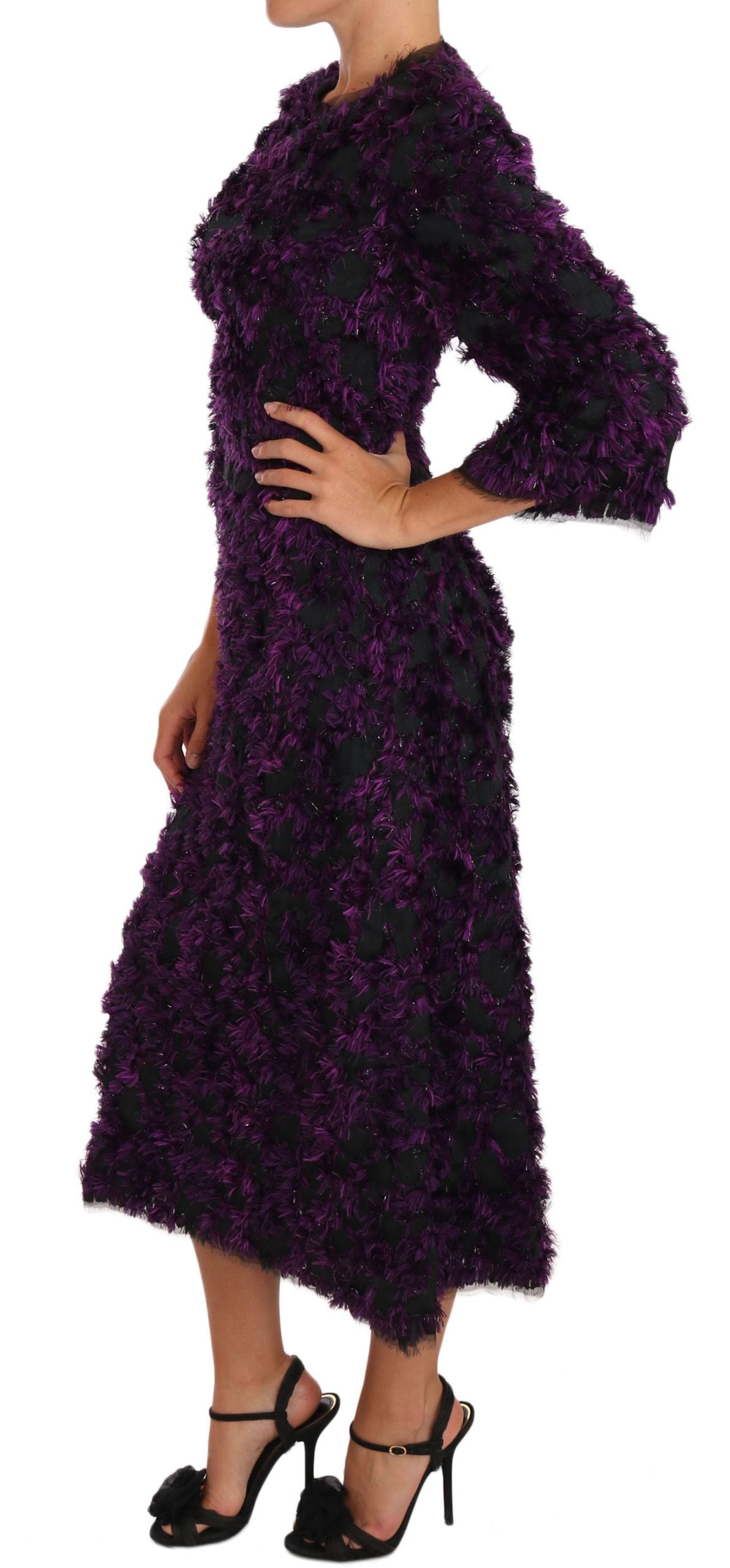 Dolce & Gabbana – Elegantes Etuikleid mit Fransen in Lila und Schwarz