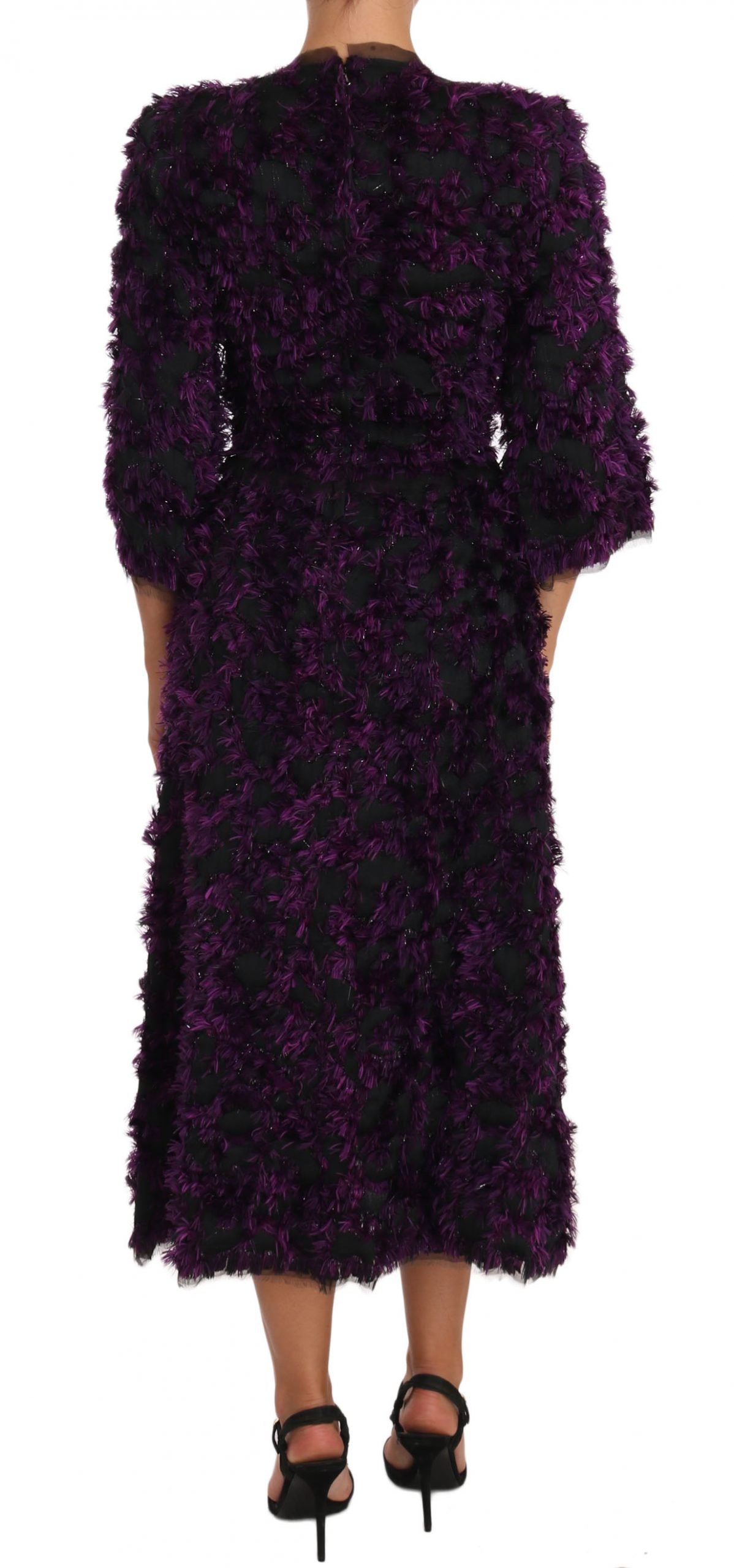 Dolce & Gabbana – Elegantes Etuikleid mit Fransen in Lila und Schwarz