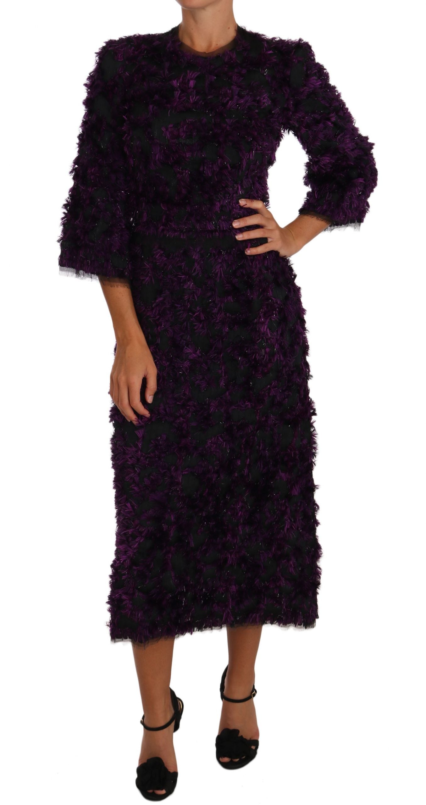 Dolce & Gabbana – Elegantes Etuikleid mit Fransen in Lila und Schwarz