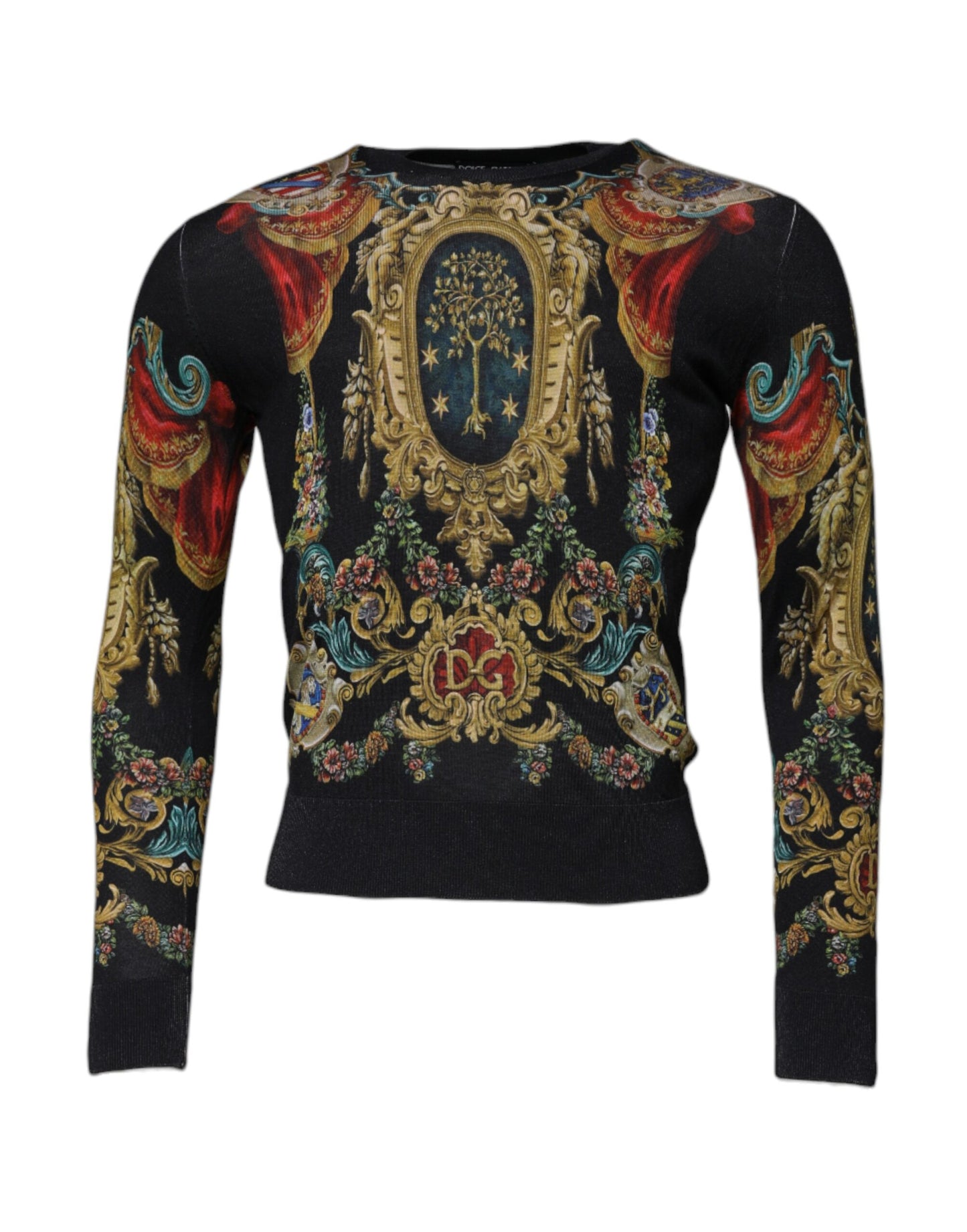 Dolce & Gabbana Maglione girocollo in seta DG Heraldic nero